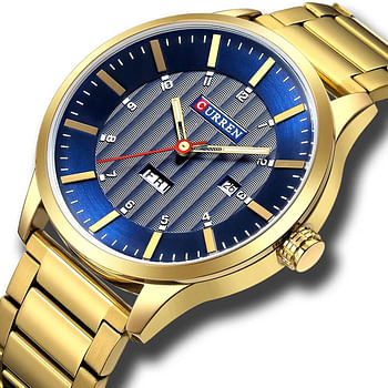 Curren 8316 Original Brand Stainless Steel Band Wrist Watch For Men / Gold and Blue Dial