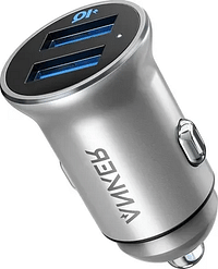 Anker PowerDrive 2 Alloy Metal Mini 24W PowerIQ technology 4.8A Dual USB-A Output Compact Style Car Charger Silver