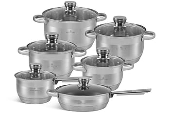 EDENBERG 12-piece Cookware Set | Stainless Steel Cookware | Stainless Steel Non-Stick Fry Pan |Stove Top Cooking Pot| Cast Iron Deep Pot| Butter Pot| Chamber Pot with Lid