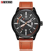 Curren 8211 Watch Leather Strap with Date And Day Stylish Watch Brown/Black