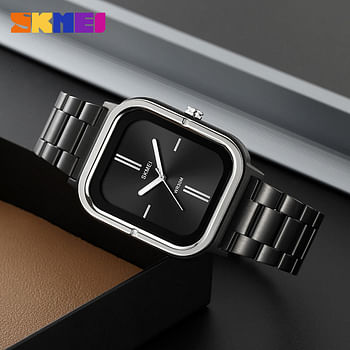 Skmei 2275 fashion Custom Logo male quartz watch latest Stainless steel band water resist Simple business reloj watch-Silver/Black