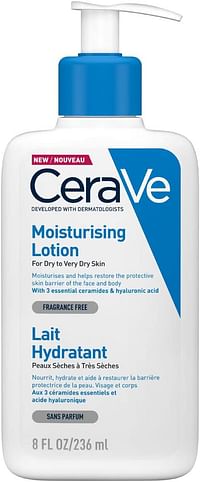 CeraVe Daily Moisturizing Lotion | Body Lotion, Face Moisturizer, and Hand Cream for Women & Men with Hyaluronic Acid and 3 Ceramides. | For Normal to Dry & Sensitive Skin, Fragrance-Free, 236 ml