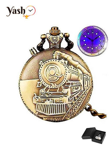 Yash Bronze Train Themed With LED Light Quartz Pocket Watch.