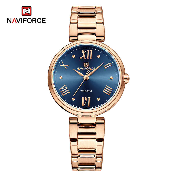 NAVIFORCE 5030 Stainless Steel Ladies Analog Women Watch RG/BE 33 mm - Gold, Blue