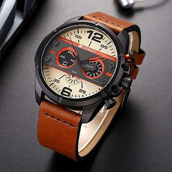 Curren 8259 Men's Sports Waterproof Leather Strap Analog Display Wrist Watch