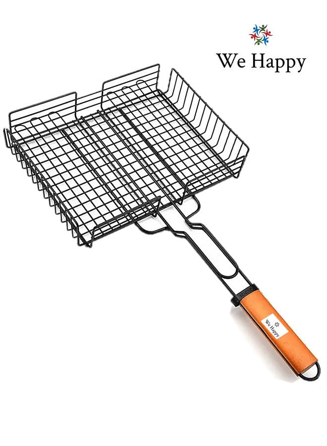 We Happy BBQ Grilling Basket, Stainless Steel Grill with Handle, Perfect Outdoor Camping Rack for Fish, Shrimp, Meat and Vegetables