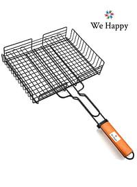 We Happy BBQ Grilling Basket, Stainless Steel Grill with Handle, Perfect Outdoor Camping Rack for Fish, Shrimp, Meat and Vegetables