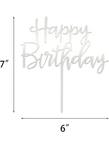 Happy Birthday Cake Topper Mirrored Acrylic Cupcake Topper for Kids Perfect for Decorations and Party Supplies Silver