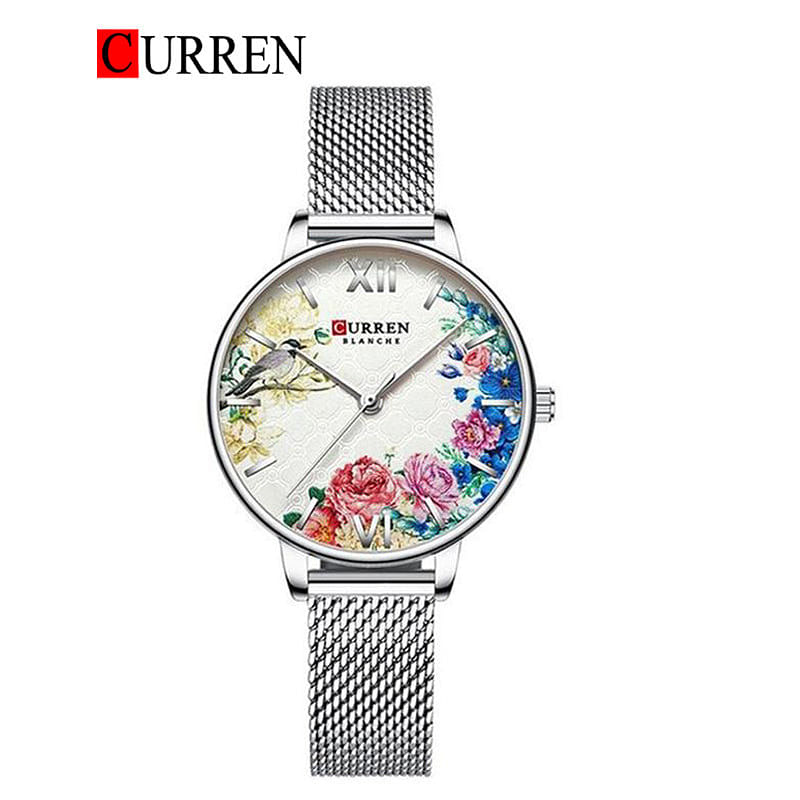 Curren 9059 Original Brand Mesh Band Wrist Watch For Women / Silver