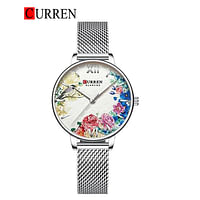 Curren 9059 Original Brand Mesh Band Wrist Watch For Women / Silver