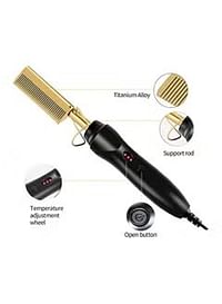 Hot Comb Hair Straightener, 2 in1 Ceramic Comb Security Portable Curling Iron Heated Brush, Multifunctional Copper Hair Straightener Brush Straightening Comb for Wet and Dry Hair Wigs Women Men Brush