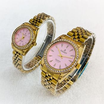 Galaxy 2373 Waterproof gold -pink  Quartz Analog Couple Watch Set