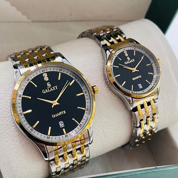 Galaxy 2353 Waterproof Quartz Analog Couple Watch Set / Gold