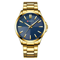 Curren 8322 Men Fashion Watch Luxury Stainless Steel Band Business Clock Waterproof Wristwatch - Gold and Blue