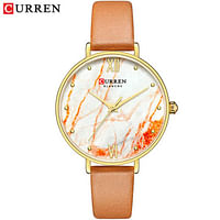 CURREN 9045 Creative Colorful Watches for Women Casual Analogue Quartz Leather Wristwatch Ladies Style - Brown &Gold