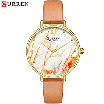 CURREN 9045 Creative Colorful Watches for Women Casual Analogue Quartz Leather Wristwatch Ladies Style - Brown &Gold