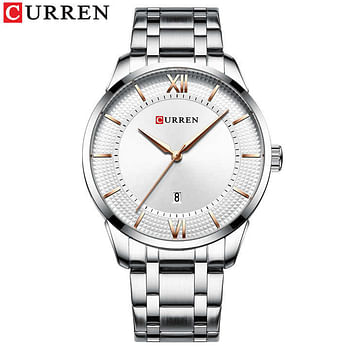 Curren 8356 Original Brand Stainless Steel Band Wrist Watch For Men / Silver