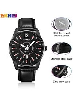 SKMEI Men Quartz Watch Band Date Leather Watch Band Life Waterproof Watch Fashion Business Style For Men 1993