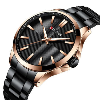 Curren 8322 Men Fashion Watch Luxury Stainless Steel Band Business Clock Waterproof Wristwatch - Black and Bronze