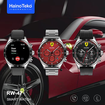 Haino Teko Germany RW47 Round Shape Large Screen AMOLED Display Smart Watch With 2 Pair Straps and Wireless Charger For Men's and Boys, Black and Silver