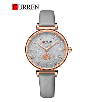 Curren 9078 Original Brand Leather Strap Wrist Watches For Women / Grey