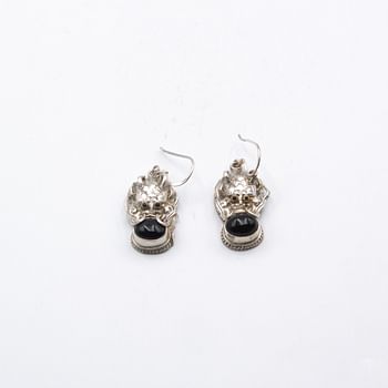 Exquisite 925 Silver Dragon Head Design with Natural Onyx Crystal Pair of Earrings