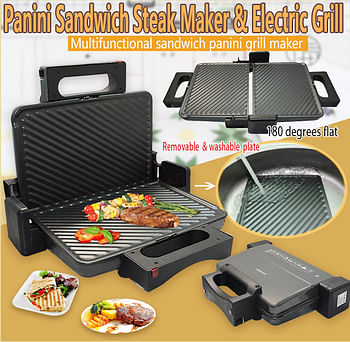 Sokany KJ-208 Electric Grill & Sandwich Maker Removable Washable Plates 2000W - Black