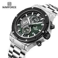 NAVIFORCE NF8026 Men's Chronograph Stainless Steel Strap Casual Waterproof Quartz Watch - Silver , Green