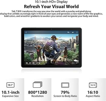 Blackview Tab 7, 10.1 inch Android 12 Tablet HD+ IPS Display, Quad-core 3GB RAM+64GB ROM (1TB External SD Card), 6580mAh Battery, 5MP+2MP Dual Camera, WIFI Bluetooth Type-C, Dual BOX Space Gray