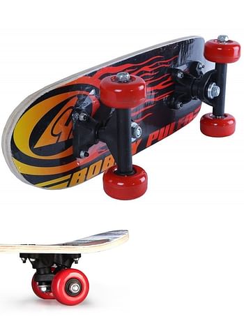 Wooden Skateboard for Kids Maple Wood Smooth Wheels Outdoor Sports Games Comes in Assorted Colors and Designs - Bobby Puled Black & Red 60 CM
