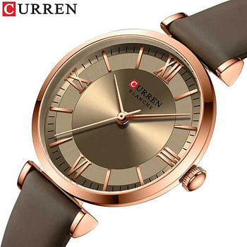 Curren 9079 Original Brand Leather Straps Wrist Watch For Women / Brown