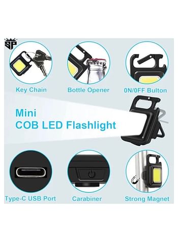 Multi-Function COB Rechargeable Keychain Light - Mini Magnetic LED Flashlight, Portable Pocket Work Light With Bottle Opener for Outdoor Hiking Camping