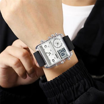 SKMEI 2021 Transparent  Case  Square Watch w/ Three Dials.