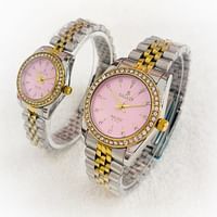 Galaxy 2373 Waterproof sliver - pink Quartz Analog Couple Watch Set