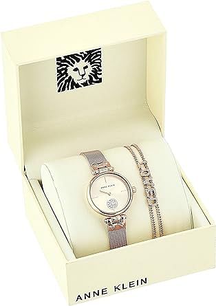 Anne Klein Women's Premium Crystal Accented Mesh Watch and Bracelet Set, AK/3552