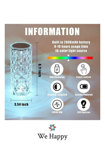 We Happy LED Crystal Table Lamp Multicolored Lights with Remote and C Type USB Charger Perfect for Home Decor