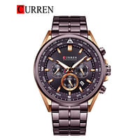 CURREN 8399 Original Brand Stainless Steel Band Wrist Watch For Men Coffee