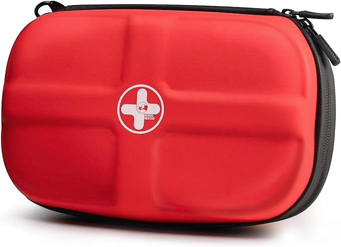 RHINO RESCUE First Aid Kit, HSA/FSA Eligible, Waterproof Portable Emergency Medical Kit for Travel, Home, Car, College Dorm, Camping, Hiking, Backpacking - Red