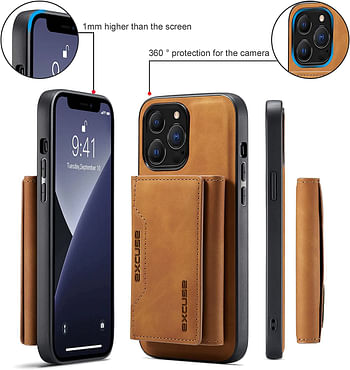 EXco 2 in 1 iPhone cases for 14 pro Max with detachable wallet Premium Quality - Brown