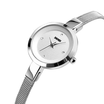 SKMEI 1390 Silver Stainless Steel Analog Watch For Women - White & Silver