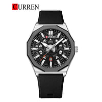 Curren 8437 Original Brand Rubber Straps Wrist Watch For Men - Black and Silver