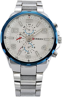 Curren 8276 Original Brand Stainless Steel Band Wrist Watch For Men / Silver and Blue