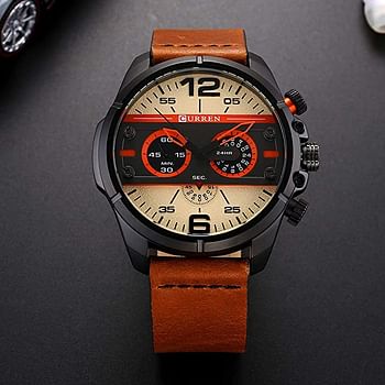 Curren 8259 Men's Sports Waterproof Leather Strap Analog Display Wrist Watch