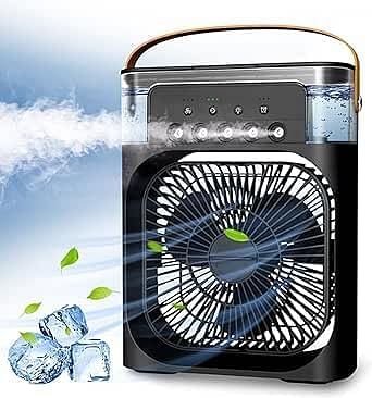 Power Portable Personal Air Conditioner with 5in 1 Timing Evaporative Cooler 7 Colors Light 5 Sprays 3 Speeds Ideal for Small Rooms Offices Cars and Camping - Black