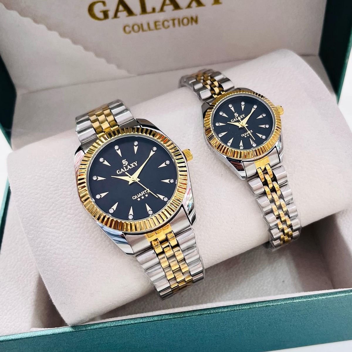 Galaxy Beautiful couple watches Fashion stainless steel chain watches Set of two S/G/B