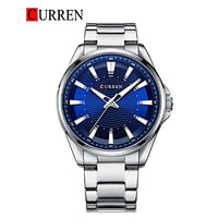 Curren 8424 Original Brand Stainless Steel Band Wrist Watch For Men - Silver and Blue