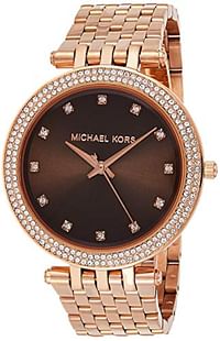 Michael Kors MK3217 Women's Darci Crystal Accented Bezel Brown Dial Rose Gold Steel Bracelet Watch