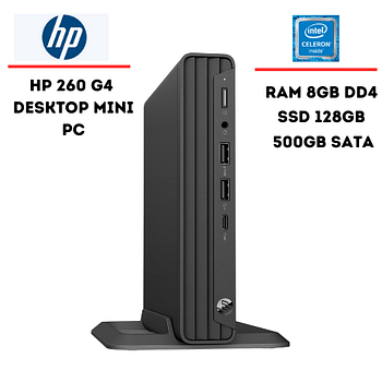 كمبيوتر HP 260 G4 المكتبي الصغير-1.9 جيجاهرتزCeleron 5205U  -رام 8 جيجا - محرك أقراص SSD سعة 128 جيجابايت + 500 جيجابايت ساتا - لوحة مفاتيح سلكية، ماوس - ويندوز 10 برو