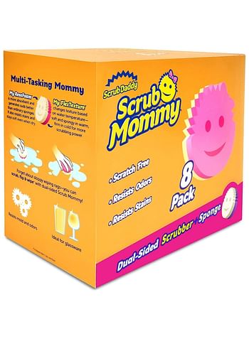 Scrub Mommy - Dish Scrubber + Non-Scratch Cleaning Sponges Kitchen, Bathroom, Multi-Surface Safe, Odor Resistant Dual-Sided Dish Sponges for Scrubbing (Set of 8)