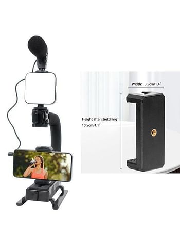 C-Type Portable Vlog Kit - LED Light Microphone Camera Bracket, Bluetooth Remote - Perfect for Vloggers, Podcasts, Live Streaming, Youtube, AY-49U - Black